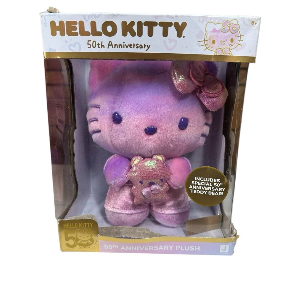 Hello Kitty 50th Anniversary 8" Pink Purple Stuffed Plush & Teddy Bear Tiny Chum